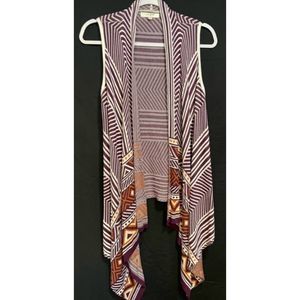 Umgee S/M Purple White Orange Striped Aztec Sleeveless Open Front Cardigan